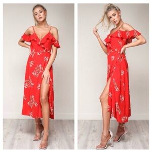 Elegant Red Floral Women's Dress